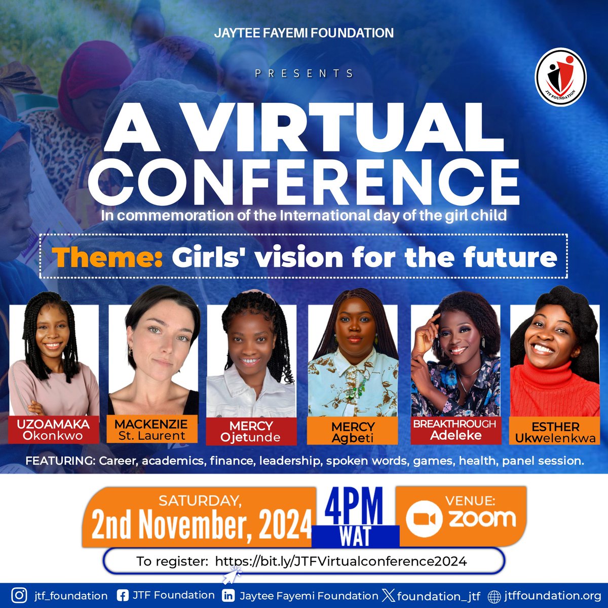 foundation_jtf's tweet photo. ✨We are excited to announce the incredible lineup of speakers for our upcoming conference!
💡Join us as we learn from these amazing individuals
🌟Don't miss out on this opportunity.

P.S. MTN 2985 6200 9245 82891
Kindly drop a comment if you are the beneficiary. https://t.co/GR5FkSupQj
