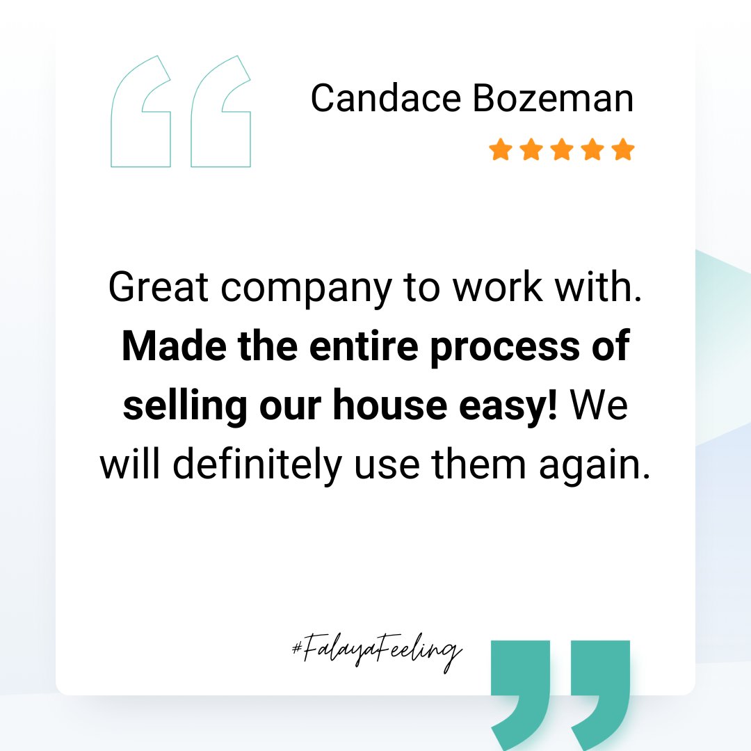 FalayaRE's tweet image. Second ⭐️⭐️⭐️⭐️⭐️ review this week! 

We're proud to be the only home-selling platform that can provide both great technology AND top-notch support for our sellers. 

See the difference for yourself by listing your property at falaya.com! 

#5stars #falayafeeling