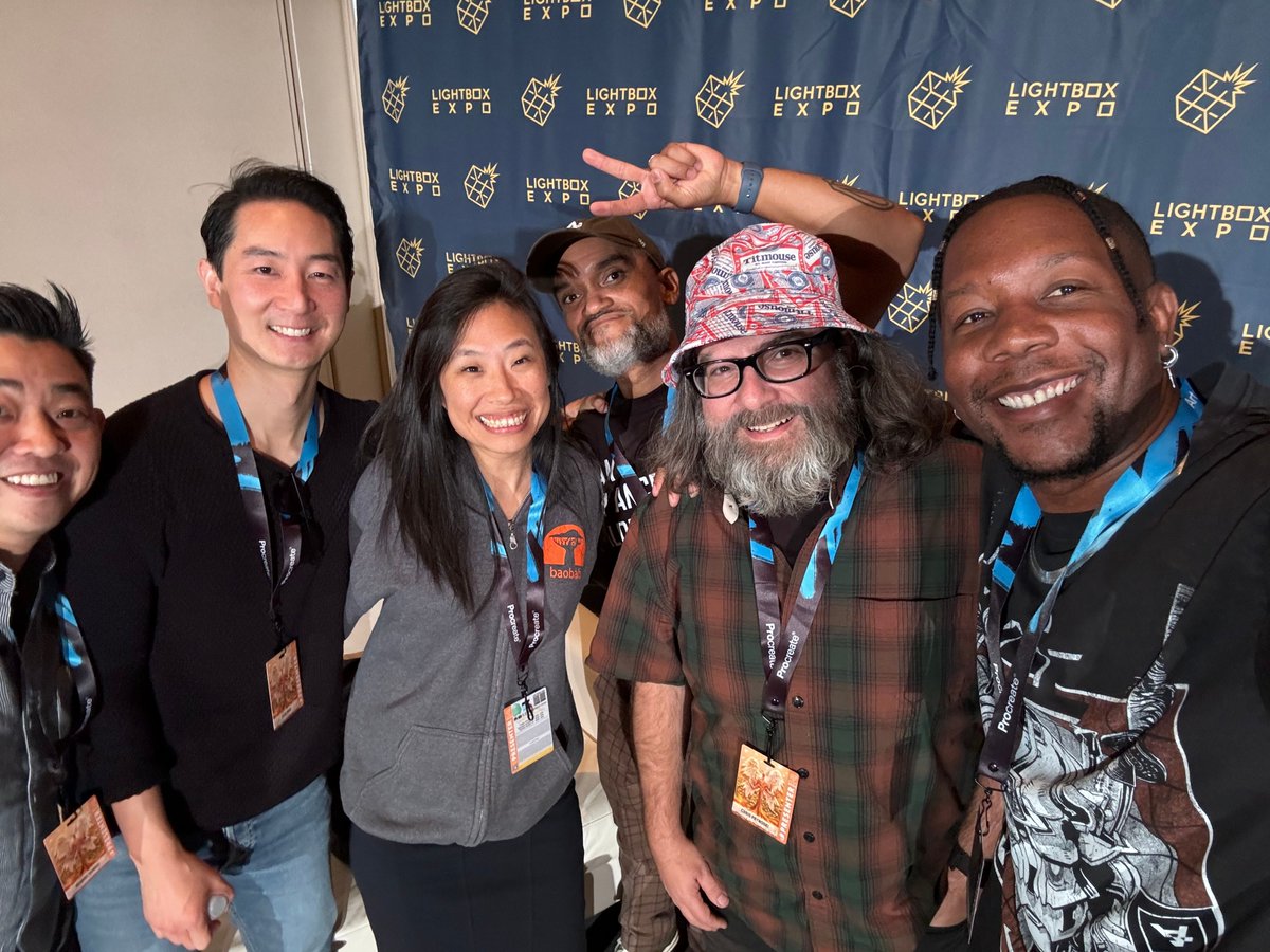 Had an amazing time at the #LBX2024 panel "Insights from Studio Owners"! Loved hearing your stories and Kris was honored to be part of it.

left to right:
Robert <a href="/TonkoHouseUS/">Tonko House US Official</a> 
Alex <a href="/kuku_studios/">Kuku Studios</a> 
Maureen <a href="/baobabstudios/">baobab studios</a>
Kris @FeonixSwagg
Chris P. <a href="/TitmouseInc/">Titmouse Animation</a>
Mike #9bcollective