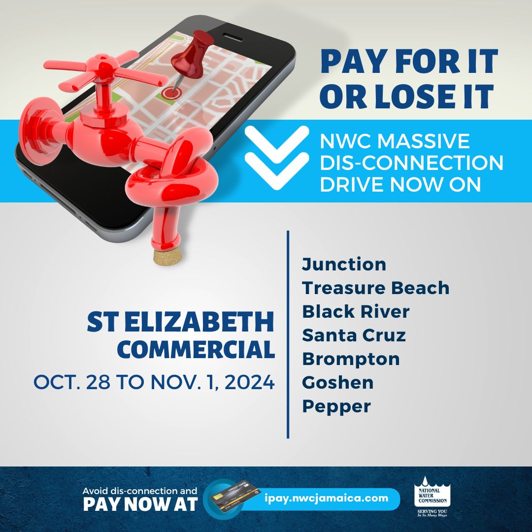 NWCjam's tweet image. The NWC will be going to targeted communities to dis-connect for outstanding payments, so make arrangements to pay now! We would much rather collect than disconnect. #PayYourPart #PlayYourPart