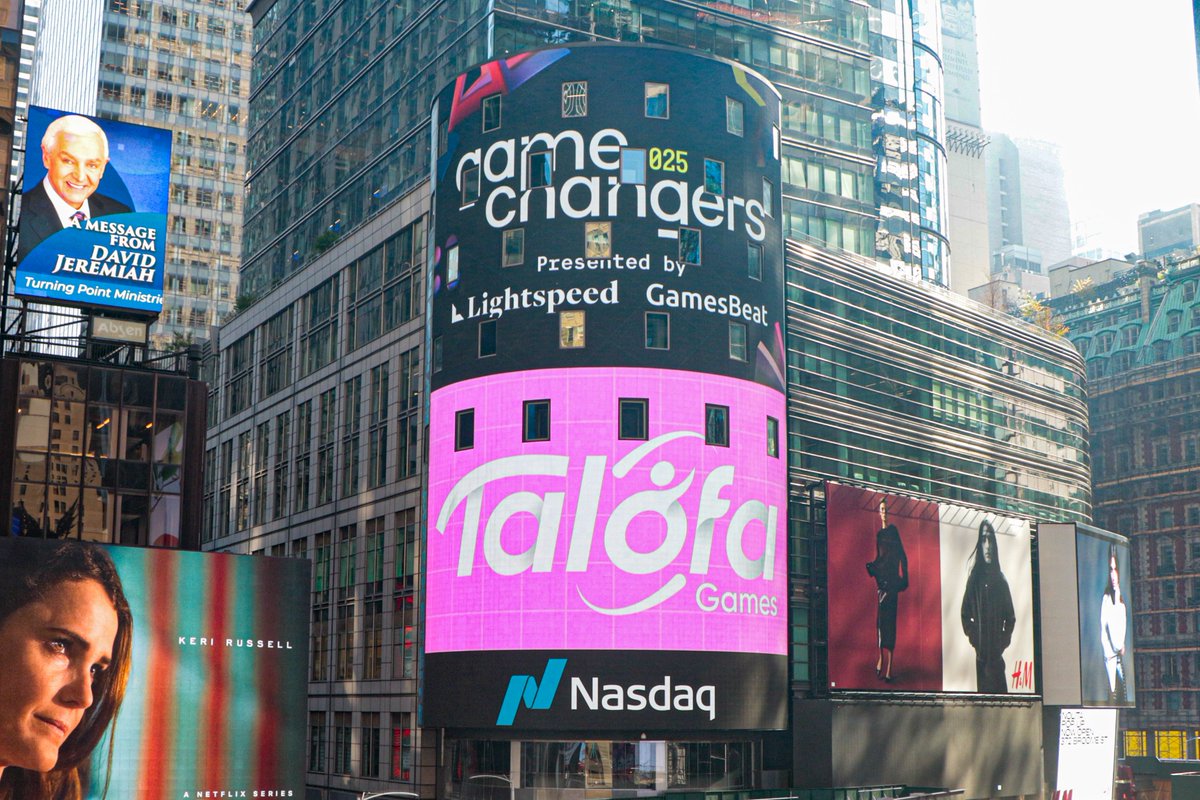 Thanks <a href="/Nasdaq/">Nasdaq</a> <a href="/GamesBeat/">GamesBeat</a> <a href="/lightspeedvp/">Lightspeed</a> for putting <a href="/TalofaGames/">Talofa Games</a> 's logo on the big screen💪🤯💪 - probably the largest screen we've ever been on! It's been an unbelievable last 24 hours, and we're excited to share more about what we're building soon!