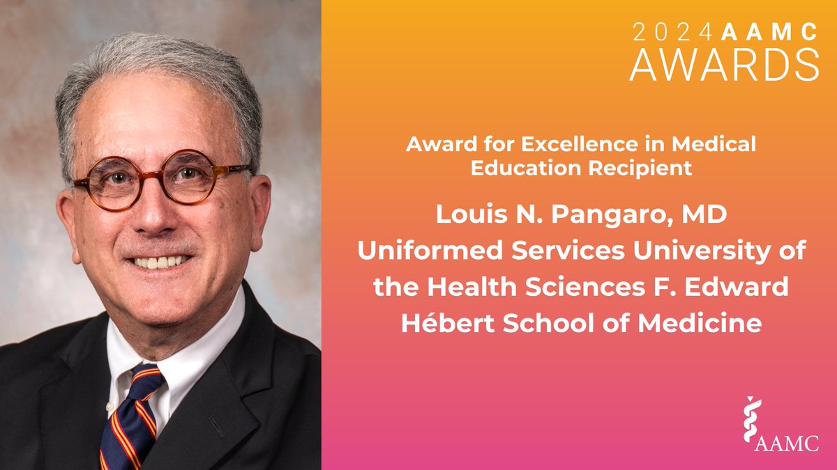 AAMC (@aamctoday) on Twitter photo Congrats to Louis Pangaro MD (<a href="/USUhealthsci/">Uniformed Services University</a>) for receiving the 2024 Award for Excellence in Medical Education! His innovative assessment tools & dedication to clinician-educator career development has made a lasting impact on #meded for years to come. #AAMCAwards Congrats to Louis Pangaro MD (<a href="/USUhealthsci/">Uniformed Services University</a>) for receiving the 2024 Award for Excellence in Medical Education! His innovative assessment tools & dedication to clinician-educator career development has made a lasting impact on #meded for years to come. #AAMCAwards
