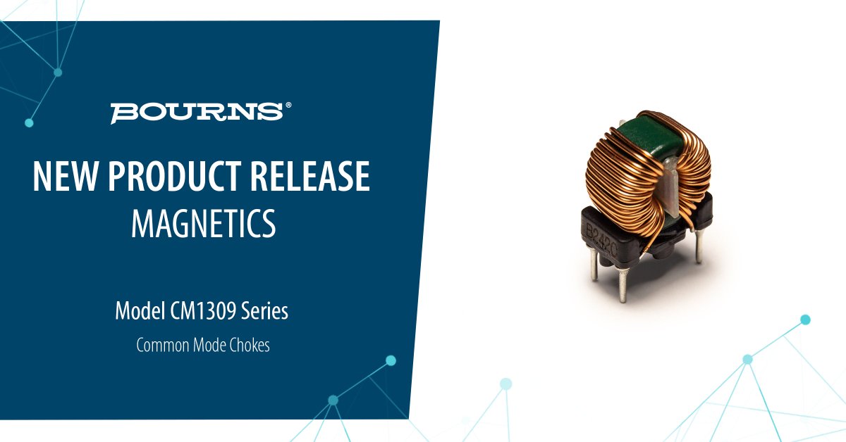 Bourns's tweet image. Our Model CM1309 Series Common Mode Chokes filter high-frequency noise in energy storage, computing, &amp;amp; green energy systems. With self-resonant frequencies from 390 kHz to 1.6 MHz, they’re ideal for demanding applications. Details: bourns.co/48tehgk #Bourns #CommonModeChoke