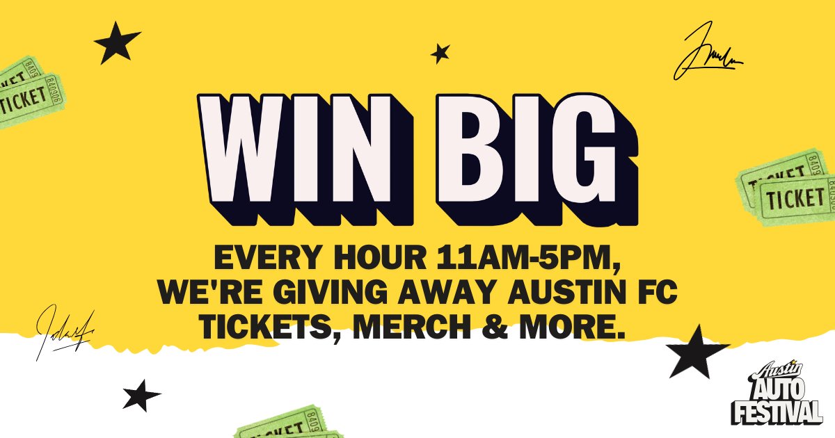AustinAutoFest's tweet image. 🎯 WIN Austin FC tickets &amp;amp; merch every hour!
Nov 16-17 at Q2 Stadium
Drawings 11AM-5PM daily
Get tickets: austinautofest.com/tickets #AustinAutoFest