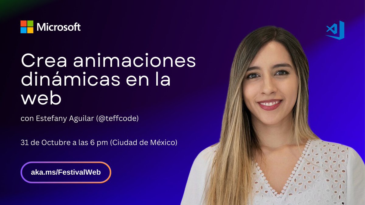 abrildaur's tweet image. 🚀✨ ¡Mañana es la primera sesión en vivo de VSCode en español con la increíble @teffcode!
🎉 Aprende a dar vida a tus sitios web con HTML, CSS y JS a través de animaciones sorprendentes.
🗓️ 6 p.m. (CDMX)
🎟️ ¡Regístrate en: aka.ms/FestivalWeb !
@code @msdevlatam