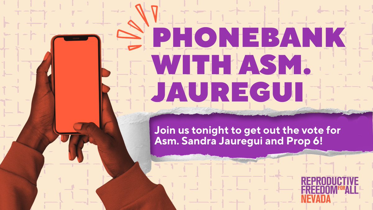 reproforallNV's tweet image. We have 6 days to take action and make sure Nevadans are informed, fired up, and ready to head to the polls to vote for reproductive freedom!

Join us tonight for a phonebank to support @sandra4nv and #YesOn6 ahead of Election Day. ✨
mobilize.us/sandrajauregui…