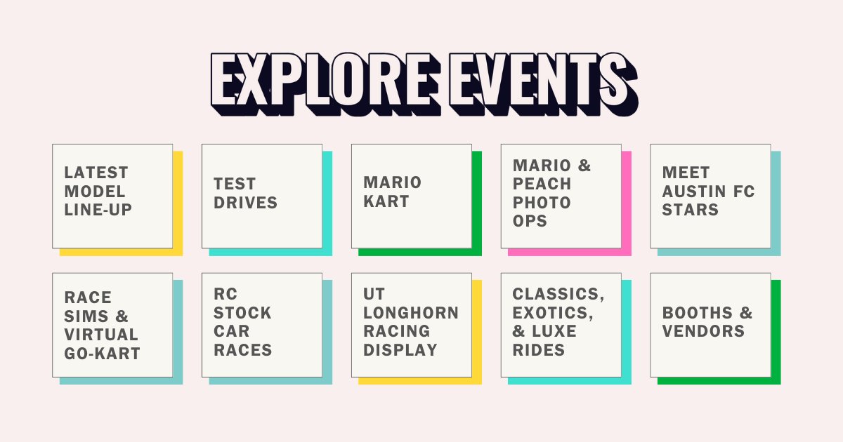 AustinAutoFest's tweet image. Your auto festival guide! 🎮🏎️  
Test drives 
RC racing 
Mario Kart tourney 
@AustinFC  appearances 
Food trucks 
Gaming zones 
More surprises coming! Nov 16-17 at Q2 🎟️ austinautofest.com/tickets/ #ATX