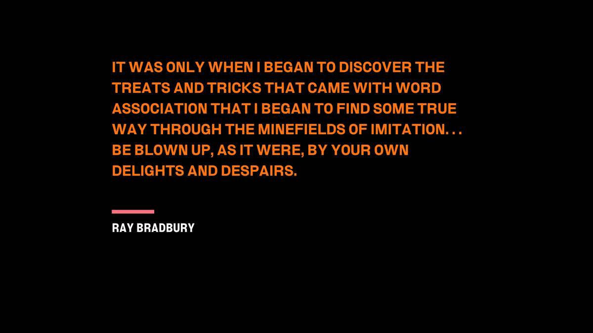 raybradbury's tweet photo. “Run Fast, Stand Still, or, the Thing at the Top of the Stairs, or, New Ghosts from Old Minds”
ZEN IN THE ART OF WRITING
#RayBradbury #WritingWisdomWednesday #FeedYourImagination https://t.co/dSTZXHjyDu