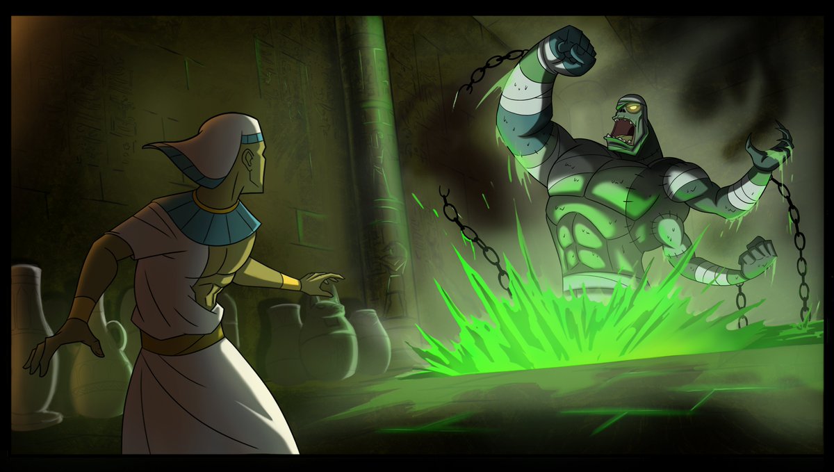 In the spirit of Halloween, here's a cinematic key painting of my Framenka project from my Grad Visdev class back in 2021, where the Framenka monster (inspired by Frankenstein and mummy) was successfully brought to life by his creator Khalid. #Halloween #mummy #monster