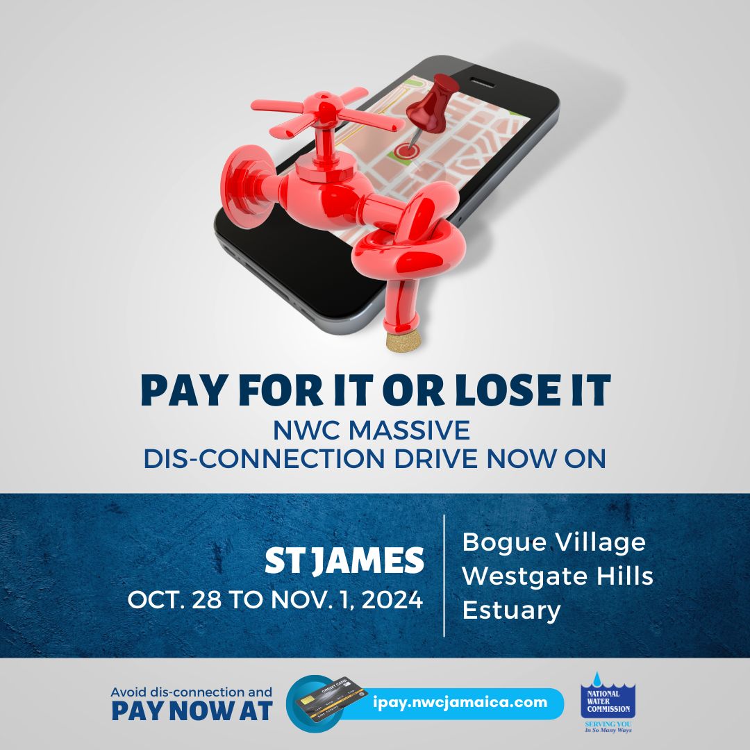 NWCjam's tweet image. The NWC will be going to targeted communities to dis-connect for outstanding payments, so make arrangements to pay now! We would much rather collect than disconnect. #PayYourPart #PlayYourPart