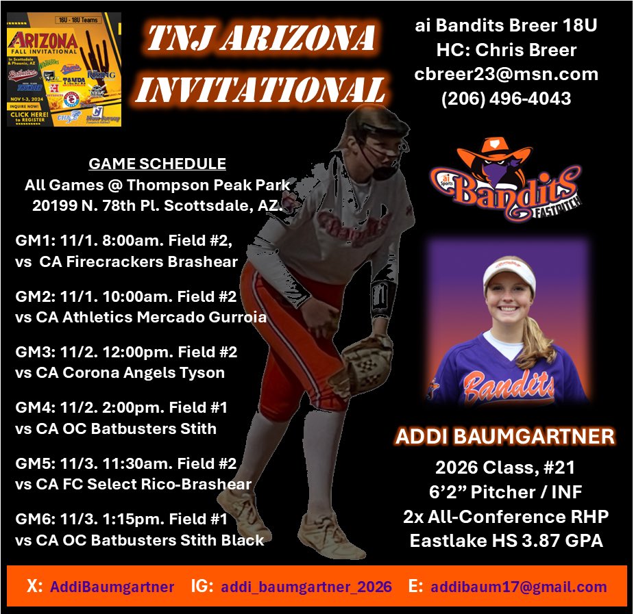 Can’t wait to play in some AZ sunshine this weekend in the #tnjarizonafallinvitational! ☀️💜🧡 <a href="/aibanditsbreer/">ai Bandits Breer</a> <a href="/CoastRecruitsSB/">Coast Recruits 🥎</a> <a href="/thealliancefp/">The Alliance Fastpitch</a> <a href="/ExtraInningSB/">EXTRA INNING SOFTBALL</a> <a href="/ondecksoftball/">OnDeck Softball 🥎</a> <a href="/TeamNJSoftball/">Team NJ Softball</a>