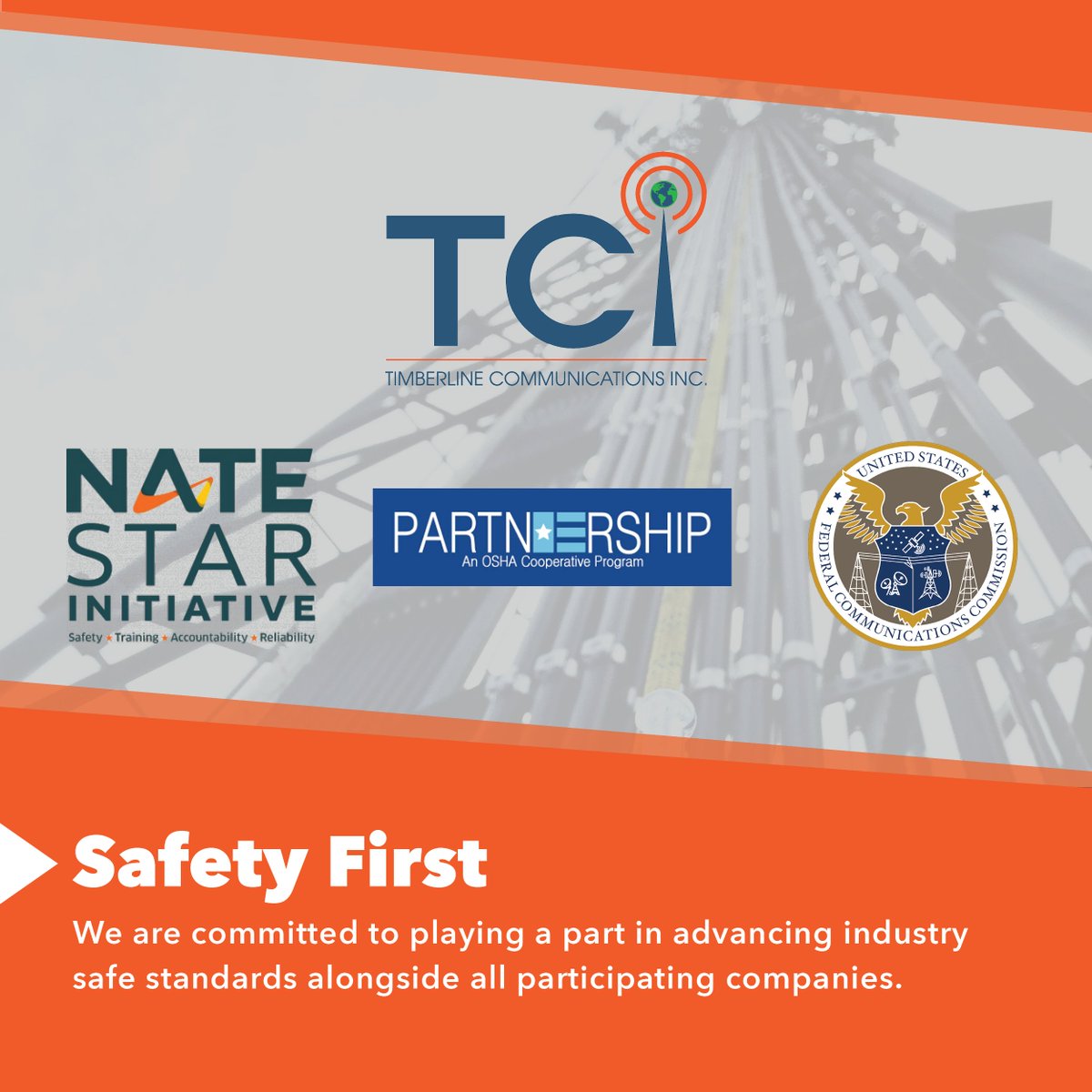 Timberline_Comm's tweet image. We’re proud to announce that TCI has once again been named a participating company in the NATE STAR Initiative &amp;amp; OSHA-FCC Partnership! Together with NATE, OSHA &amp;amp; the FCC, we’re helping to create a safer, healthier environment across the communications infrastructure industry.