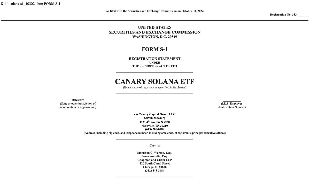 DegenerateNews's tweet photo. BREAKING: @CanaryFunds FILES FOR SOLANA ETF https://t.co/tJEeileHrC