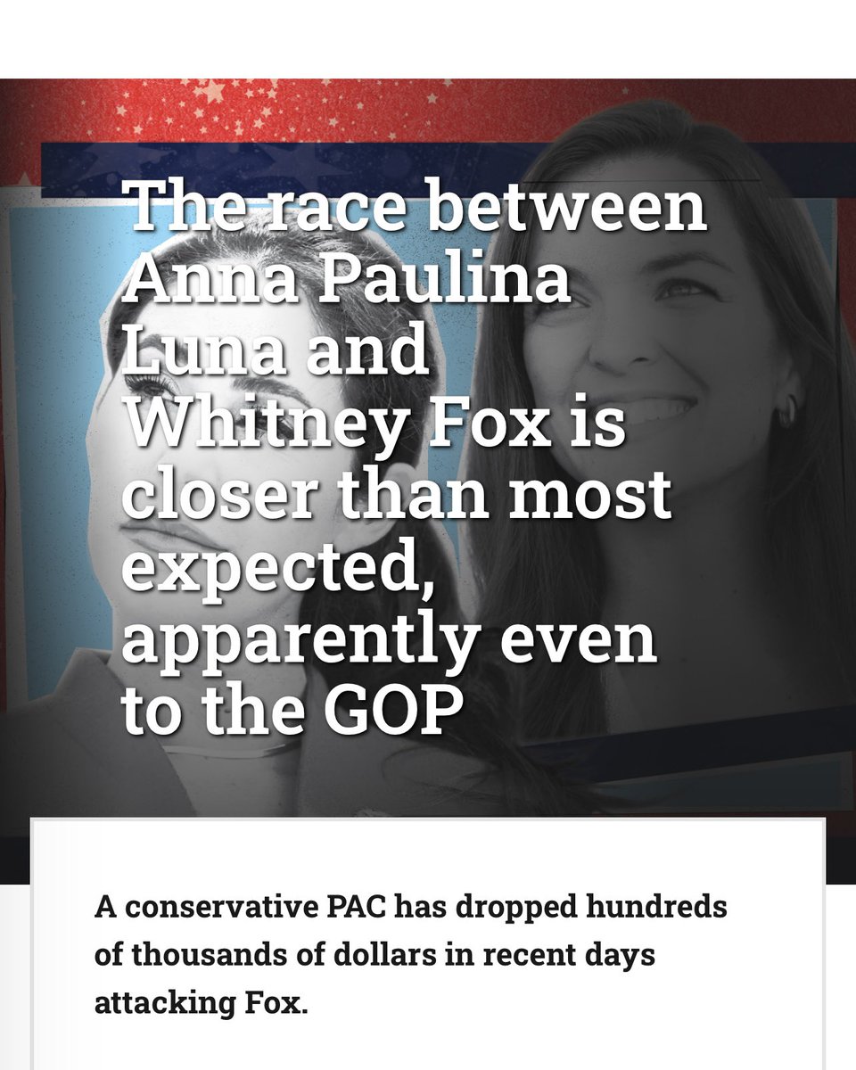 whitfox's tweet photo. Luna thought a rigged map meant she didn’t have to work for Pinellas - and it shows. I’m not running because she’s a Republican, but because she’s done nothing for us.
If you won’t do the job, you don’t deserve the seat.
Voters won’t reward Luna’s failure.
#VoteFox https://t.co/Y9G2UrEPT9