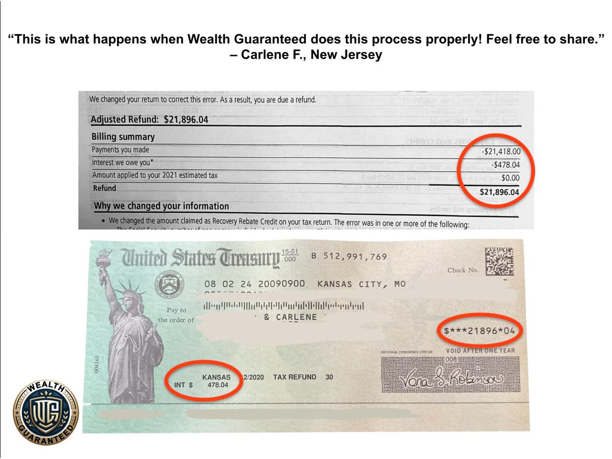 NoTaxPro's tweet photo. "This is what happens when Wealth Guaranteed does this process properly! Feel free to share."

- Carlene F., New Jersey
08/29/2024 https://t.co/nJgFohVhXW