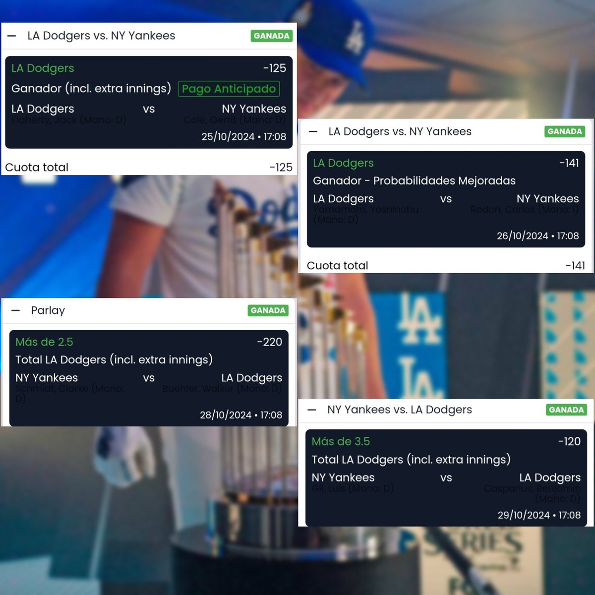 🚨 | ¿Quiénes están listos para Seguir Ganando Conmigo? 💚

Estamos teniendo una SERIE MUNDIAL PERFECTA 🔥 !!!

#WorldSeries
Juego 1 ✅️
Juego 2 ✅️
Juego 3 ✅️
Juego 4 ✅️
Juego 4 ⌛️¿✅️?

Les compartiré mi Apuesta ÚNICAMENTE a los Chingones que dejen 🔄❤️ !!

¿Jalan? 🫶