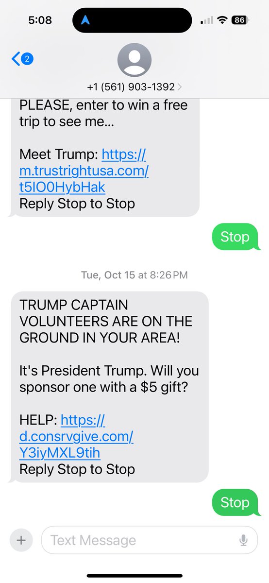MereClements's tweet photo. The sheer shame of the #MAGA campaign texts and their gaslighting of not stopping when I say stop #nomeansno #metoo #magatexts #trumptexts https://t.co/8DO2LzyIpy