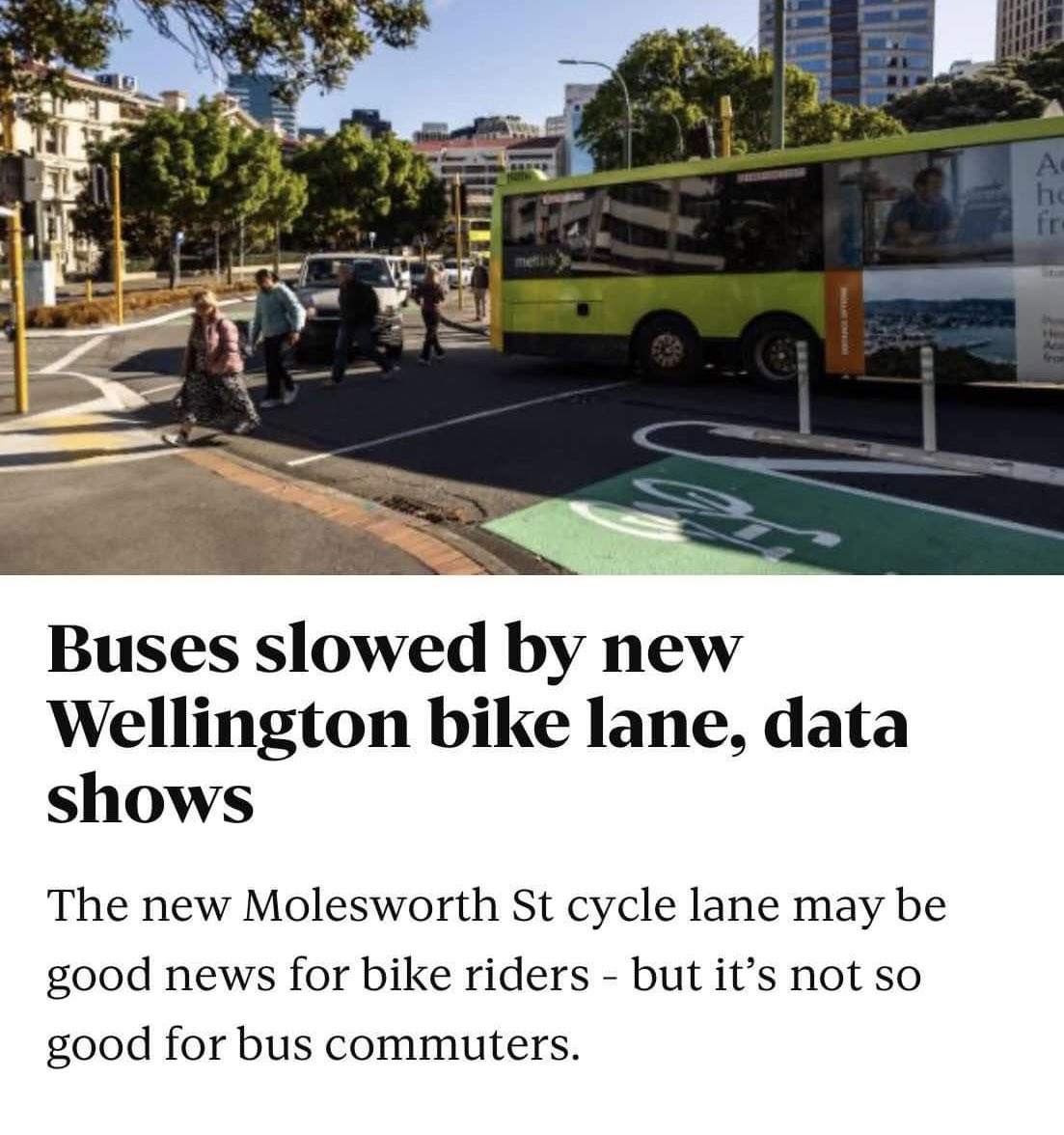 The data does not show the bike lane slowing buses, it shows construction, a broken traffic light and a lane closed for maintenance on Tinakori Rd slowed buses and other traffic. Average travel time of 6m 19s was recently measured at 7m 6s. Let’s compare when the work is done.