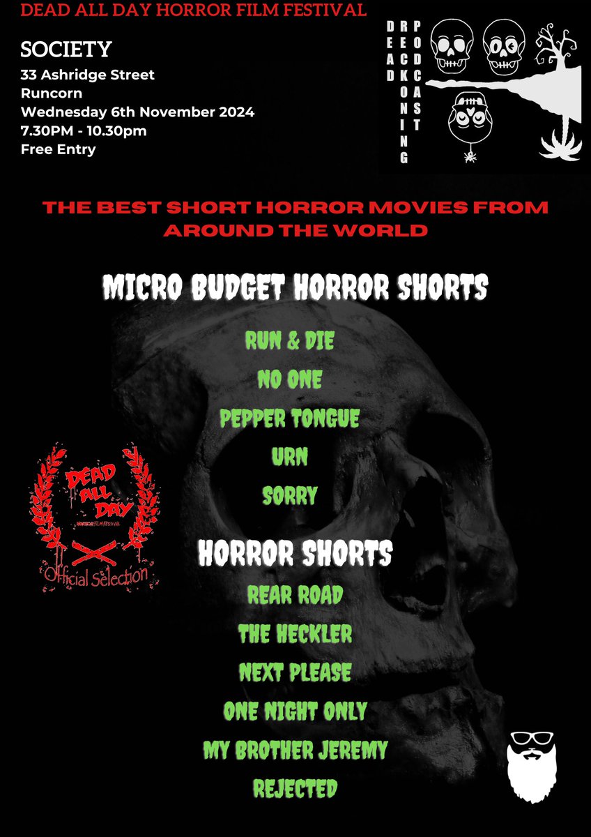 Next week!
Come and join us on Wednesday 6th November at Society for an evening the very best independent short horror films from all over the world.
Free entry!