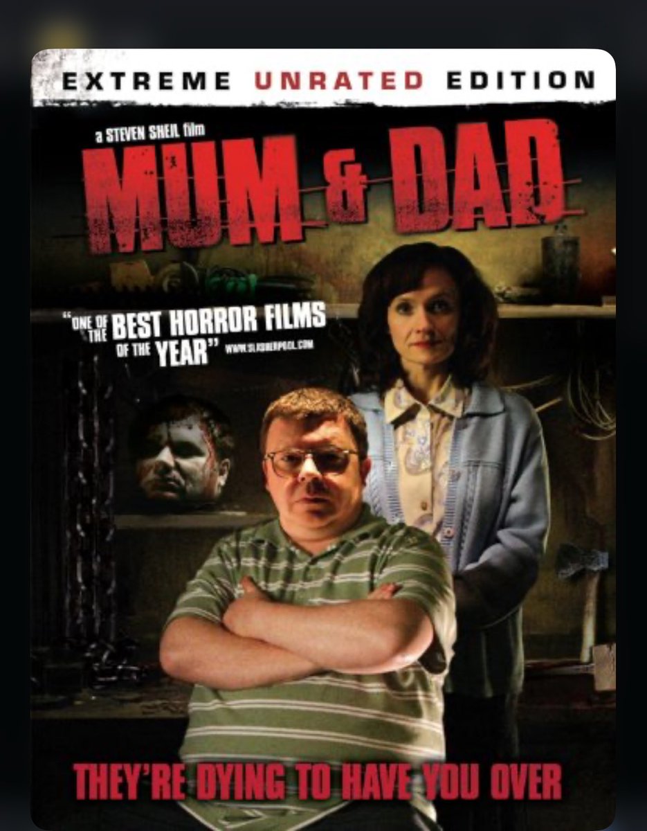 Mum &amp; Dad 

7/10

Uzun zamandır izlediğim en hastalıklı film. Önce çok uyduruk bir film olduğunu düşünmüştüm, sonrasında öyle garip bir hale dönüştü ki senaristin de normal biri olduğundan şüpheliyim artık. Bol kanlı sahnelere hazır olun!