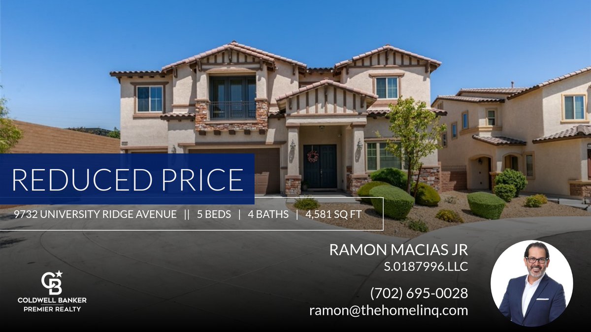 ThehomeLinq's tweet photo. 📍 Reduced Price 📍 This recently reduced home at 9732 University Ridge Avenue in Las Vegas won't last long, so, don't wait to set up a showing! Reach out here or at (702) 695-0028 for more information!

Ramon Macias Jr 
REAL... https://t.co/4KjUj3eXbd https://t.co/HPSAwKlZKk