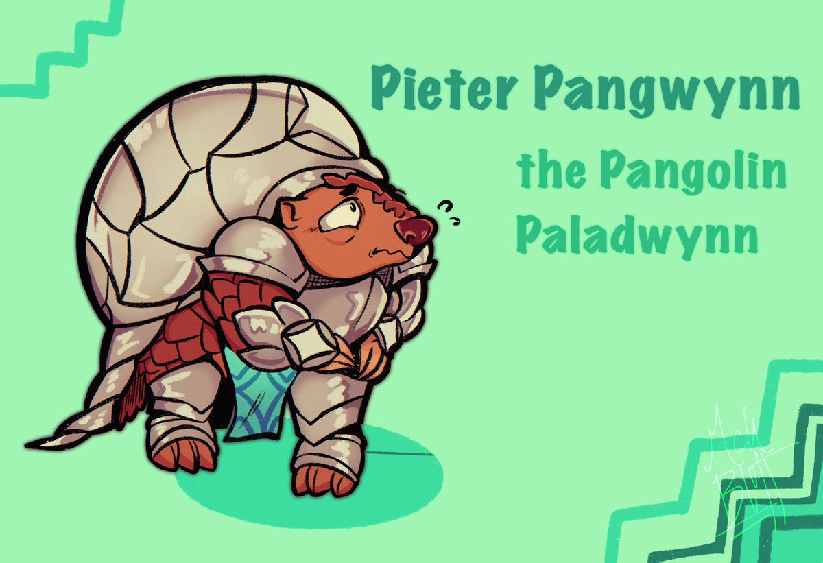 A few months back I had the pleasure of designing some pamphlets for <a href="/deadaussiegamer/">DeadAussieGamer</a> for his one shot with <a href="/DingoDoodles/">Dingo</a> at <a href="/Gen_Con/">Gen Con</a> 2024

I also got to design the adorable fella! Say hello to Pieter Pangwynn, the Pangolin Paladwynn 🏜️

#DnDcharacter #foolsgold