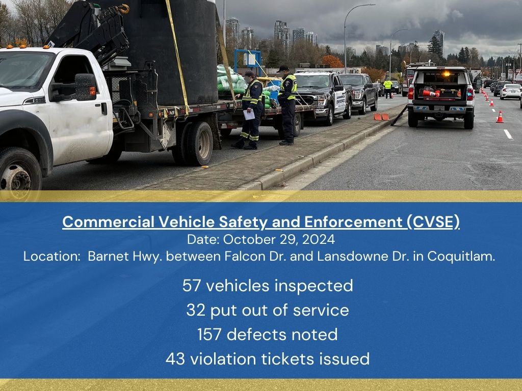 cqrcmp's tweet photo. Yesterday, our traffic team, @BurnabyRCMP, @VancouverPD, @NewWestPD, @cityofcoquitlam Bylaw and @LangleyTownship Bylaw worked together to conduct Commercial Vehicle Safety and Enforcement #LMDCVE
Partnerships like this help us ensure the safe operation of vehicles on the road. https://t.co/XXNj54OPr3