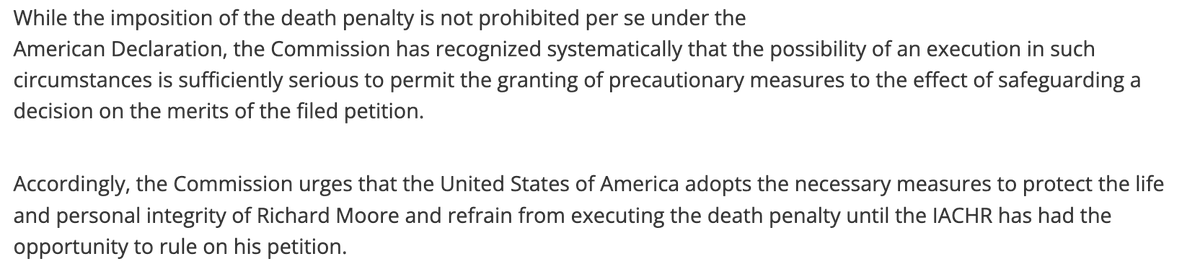 Another reason to #SaveRichard: the IACHR, an international human rights body, has found it appears Richard's human rights were violated at his trial and has urged the US (and SC) to not execute Richard Moore before it can fully consider this. Read more ⬇️