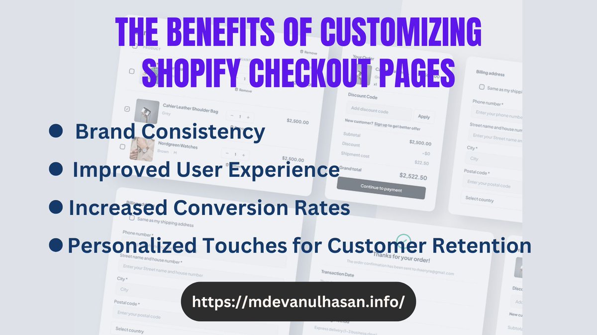 MdEvanulHasan's tweet image. 🚀 The Benefits of Customizing Shopify Checkout Pages
#ShopifyOptimization #EcommerceTips #BoostSales #CheckoutConversion #ShopifyStore #CustomerExperience #EcommerceGrowth #ShopifyDesign #SalesBoost #ConversionOptimization
