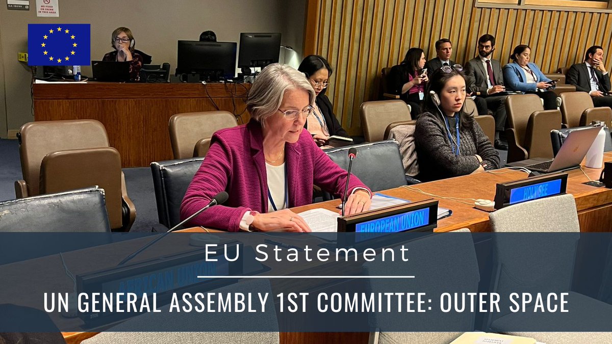 🇪🇺EU at UN-NY (@euatun) on Twitter photo It is urgent that we preserve a safe, secure, stable and sustainable space environment and prevent an arms race in outer space.
Full remarks by 🇪🇺Special Envoy for Space <a href="/MJvanDeelenEU/">Marjolijn van Deelen</a> at UNGA First Committee
➡️eeas.europa.eu/delegations/un… It is urgent that we preserve a safe, secure, stable and sustainable space environment and prevent an arms race in outer space.
Full remarks by 🇪🇺Special Envoy for Space <a href="/MJvanDeelenEU/">Marjolijn van Deelen</a> at UNGA First Committee
➡️eeas.europa.eu/delegations/un…