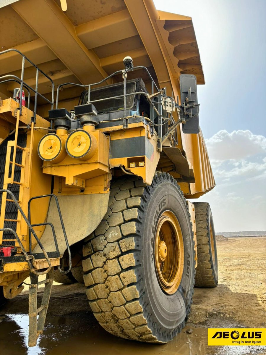 OffTyre2041's tweet photo. In Mauritania, Aeolus 46/90R57 AG01 tyres are currently undergoing rigorous testing, they are surpassing customers' expectations for CPH (cost per hour) performance, boasting nearly 2,000 hours of use with less than 20% wear.  #weowntheoffroad #aeolustyre https://t.co/hFQ9N0hLj7