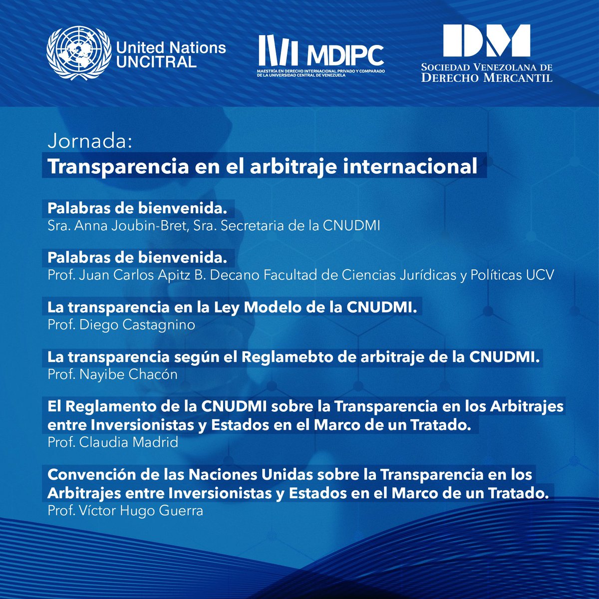 🇺🇳 UNCITRAL LAC Day - Venezuela 🇻🇪 

“Transparencia en el arbitraje internacional”

🗓️ 11/11/2024
⏰ 9:00 a.m (🇻🇪)
🖥️ Virtual vía Zoom - GRATUITO
📜 Se entregará Certificado de asistencia 
✍️ Registro previo en: us06web.zoom.us/webinar/regist… (Link en nuestro perfil)