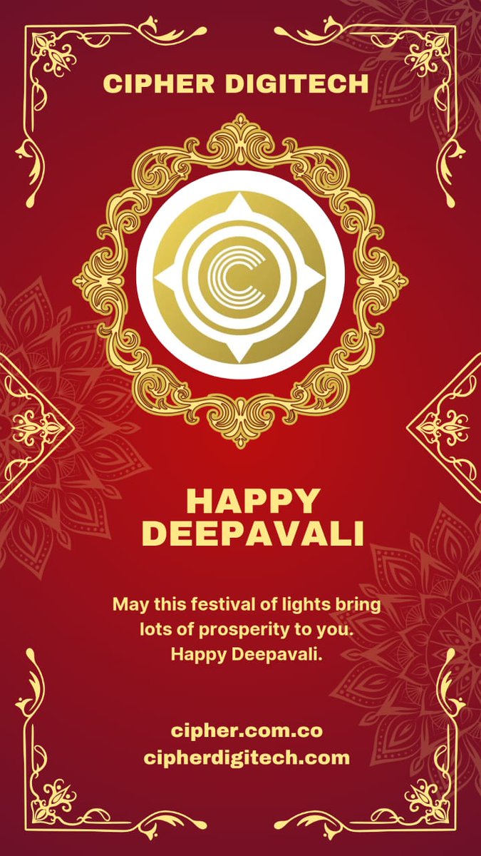 ciphertoken's tweet photo. Dear Cipher Family, we wish you all a "HAPPY DEEPAVALI". Celebrate happy and safe festival. Thank you ๐ #ciphertoken #CPR $CPR #Cipher #CIPHER #CipherDigiTech #CipherTech #Deepavali2024 https://t.co/QA47mcKWxj https://t.co/CND82QhbNl