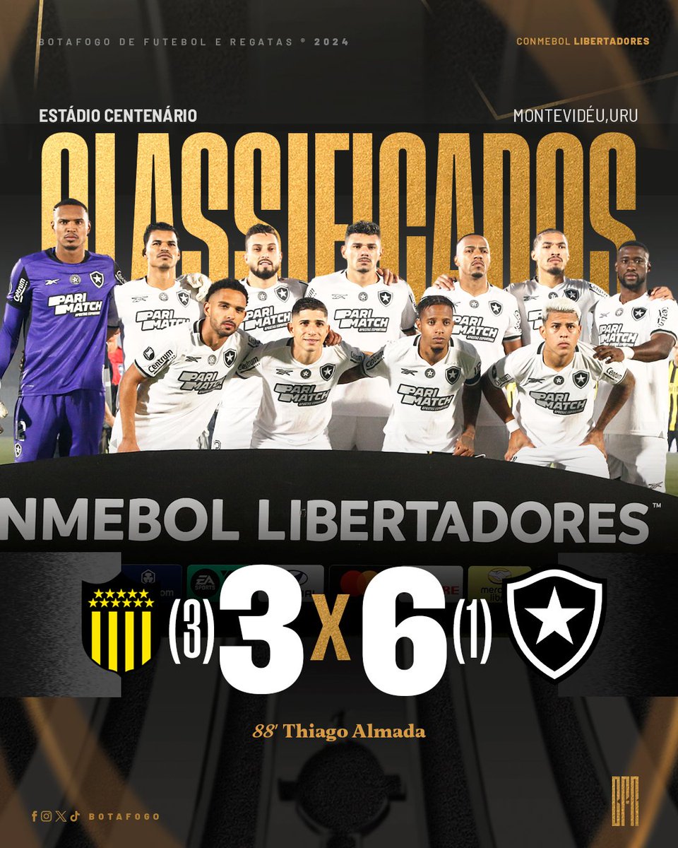 Botafogo's tweet photo. O BOTAFOGO É FINALISTA DA LIBERTADORES! 🔥🌎 

COM MUITA LUTA, ALMA E UNIÃO, O CLUBE MAIS TRADICIONAL SUPERA O PEÑAROL NO PLACAR AGREGADO E ALCANÇA A CLASSIFICAÇÃO INÉDITA PARA DECIDIR O TÍTULO MAIS IMPORTANTE DO CONTINENTE! ⭐🤍 #VAMOSBOTAFOGO https://t.co/OWZmPmoKqL