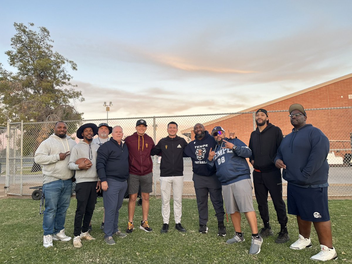 Coach_FreemanCC's tweet photo. @Trenton__B16 & @Coben_B are ALWAYS Welcomed @TempeFootball . These two amazing men shared their stories of overcoming adversity and trusting the process when it comes to betting on yourself. Both brothers wished the team the best of luck as we take on Gilbert Christian Friday 🦬