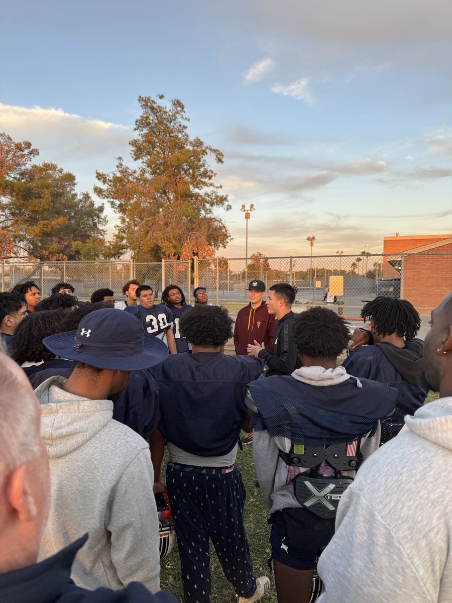 Coach_FreemanCC's tweet photo. @Trenton__B16 & @Coben_B are ALWAYS Welcomed @TempeFootball . These two amazing men shared their stories of overcoming adversity and trusting the process when it comes to betting on yourself. Both brothers wished the team the best of luck as we take on Gilbert Christian Friday 🦬