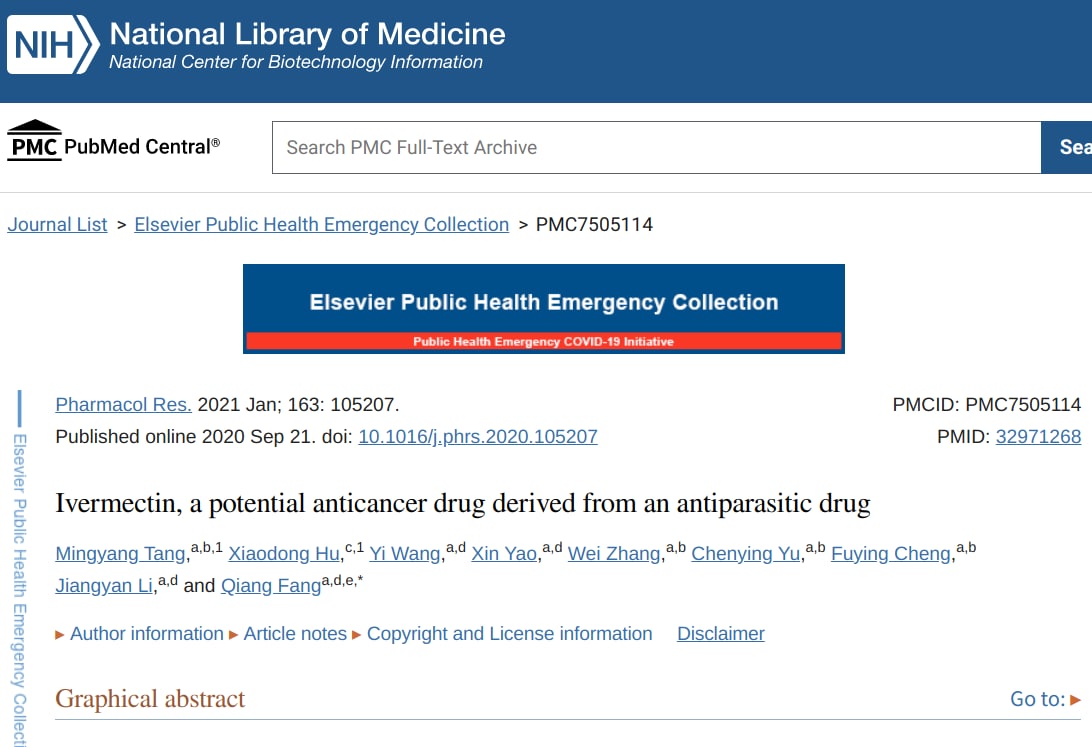 MarcoDabizzi's tweet image. IVERMECTINA E CANCRO

L'ivermectina è il miglior farmaco antitumorale che esista, ed è comunemente usata in Cina per trattare i malati di tumore. Abbinata a vitamina C intravena e camera iperbarica è forse il trattamento che offre le migliori possibilità di sopravvivenza. Peccato…