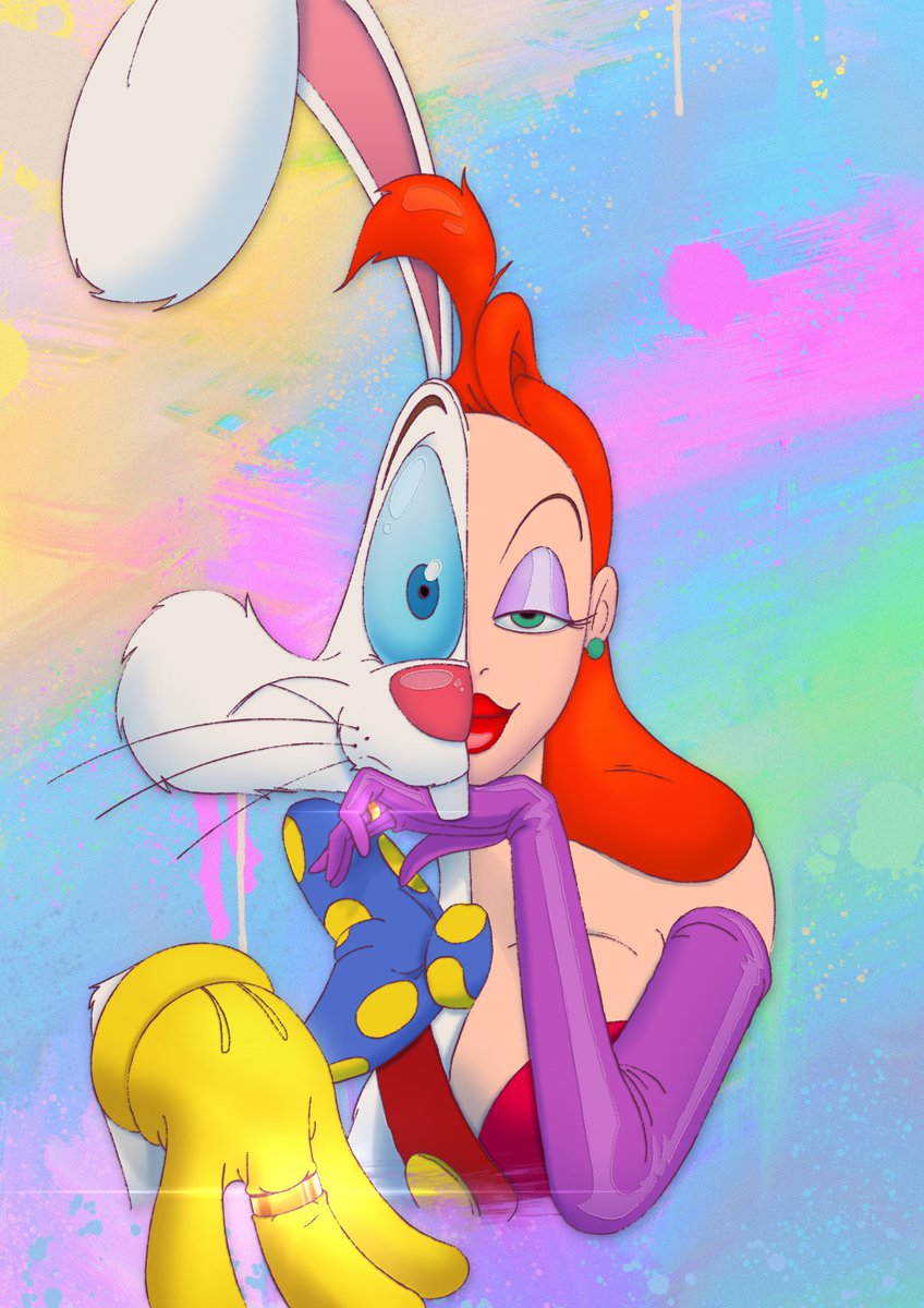 Toonomancer's tweet photo. It's absurd that it took me this long to do a print of my favourite movie - here is Roger and Jessica Rabbit, showing off their wedding rings ✨✨ https://t.co/3CENmx7dK2