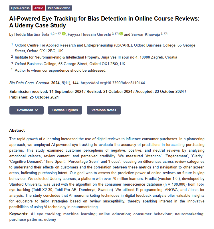 BDCC_MDPI's tweet photo. #eye_tracking #machine_learning #neuromarketing #udemy #Oxford_Business_College
๐ฃ Check out our latest publication! This paper explores the use of AI technology to assist in predicting consumer purchasing behavior.
Read it for free at the link below:
https://t.co/29XhWXjfZN https://t.co/JEXU4liYxi