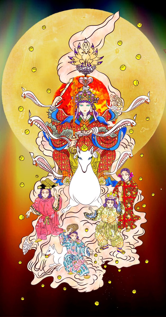 頭頂のお狐様を九尾に修正。これは先に描いた仏画と整合させるため。雲