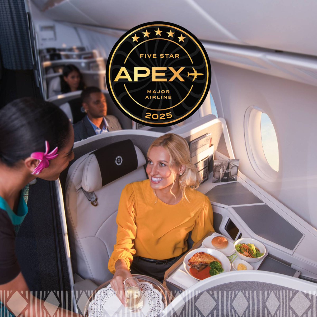 FijiAirways's tweet photo. Proud moment🏆 Fiji Airways has earned @theAPEXassoc Five Star Major Airline for the 3rd year in a row! Vinaka vakalevu to our dedicated team and valued passengers 🌍✈️ #apexfivestar #fijiairways #flyforfiji https://t.co/3smX4v60kZ