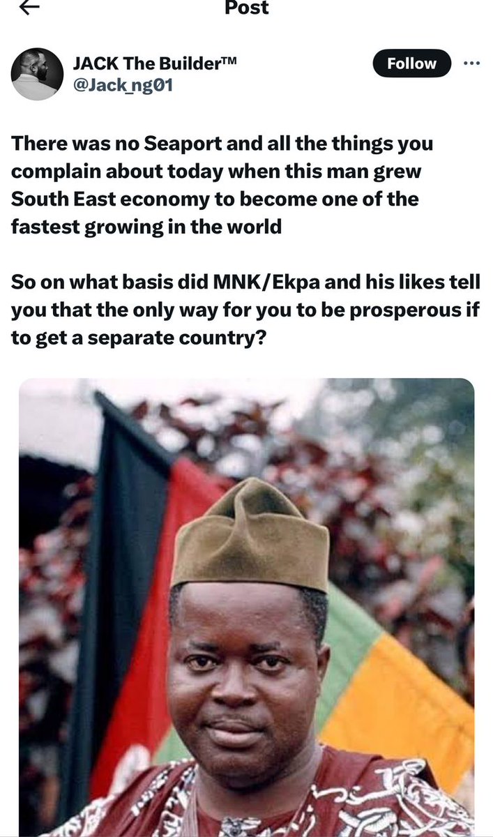 IPOB In United Kingdom. 🌅 (@ipobinuk) on Twitter photo Committing to discredit the efforts of IPOB by state sponsored propagandists has never gone without continuous lies and clear propagandas.
In the provided screenshot, <a href="/Jack_ng01/">JACK The Builder™</a> claimed that there were no seaports at the time when Dr. Michael Okpara was the Premier of Eastern Committing to discredit the efforts of IPOB by state sponsored propagandists has never gone without continuous lies and clear propagandas.
In the provided screenshot, <a href="/Jack_ng01/">JACK The Builder™</a> claimed that there were no seaports at the time when Dr. Michael Okpara was the Premier of Eastern