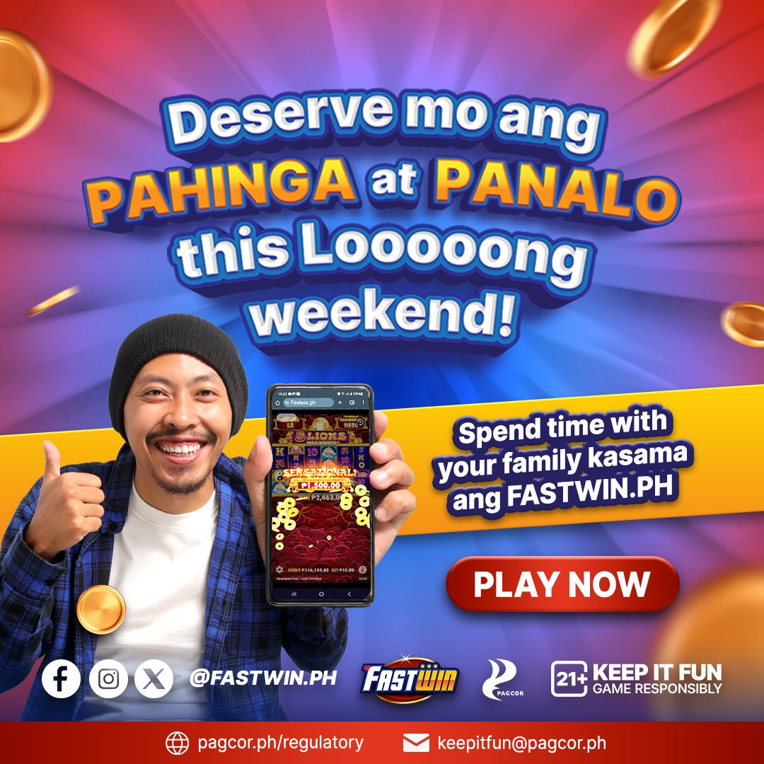 FastwinPH's tweet image. 💥 Deserve na deserve mo ang panalo with Fastwin! 🏆💸

Enjoy the long weekend with Fastwin.ph! 🕺💃 Abangan ang best deals and big prizes sa !⚡ Dito, mabilis ang panalo! ⚡
#FastwinPH #FastDeals #BigPrizes #WeekendWins #PlayNow