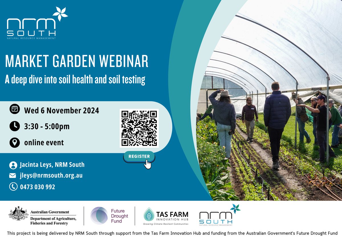 NRM SOUTH (@nrmsouth) on Twitter photo Join Soil expert Declan McDonald alongside Stan Robert (Fat Carrot Farm) and Mitch Thiessen (Agrarian Kitchen) for our soil health for market gardeners webinar on Wednesday 6 November, 3:30-5pm
Register here: events.humanitix.com/a-deep-dive-in… Join Soil expert Declan McDonald alongside Stan Robert (Fat Carrot Farm) and Mitch Thiessen (Agrarian Kitchen) for our soil health for market gardeners webinar on Wednesday 6 November, 3:30-5pm
Register here: events.humanitix.com/a-deep-dive-in…