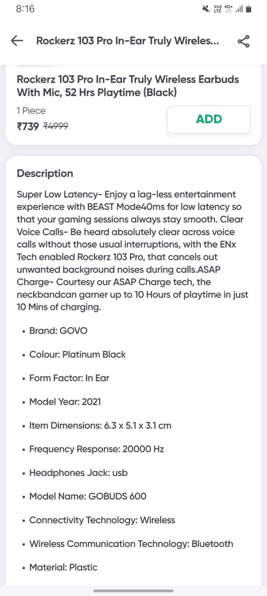 aravindkkrishna's tweet photo. @SwiggyInstamart The image shows GOVO GoBuds 945, Heading says Rockerz 103 Pro, the Description says GoBuds 600. Which product am I going to get if I order from it?
#Swiggy #Govo https://t.co/RJRTS5TWE9