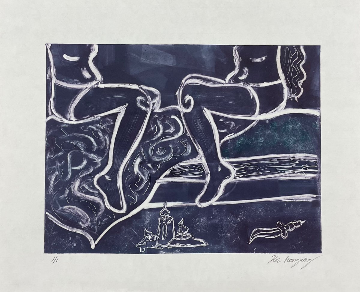 monoprint inspired by agathario I did a while ago, really loved their dynamic and sad to see it go :(