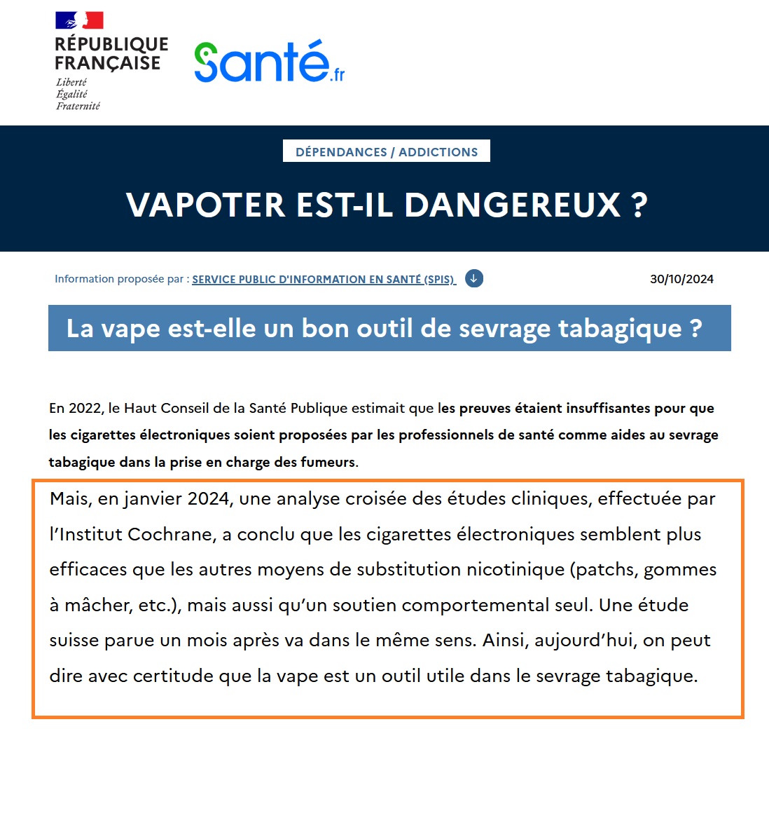 Rolyvo's tweet image. Sur &quot;santé.fr&quot;, &quot;Le Service Public d’information en santé&quot;
Mais que disent-ils de la #vape, à la veille d&apos;une nouvelle édition du #MoisSansTabac ???

1/3
La vape est-elle un bon outil de sevrage tabagique ?
sante.fr/decryptage/nos…