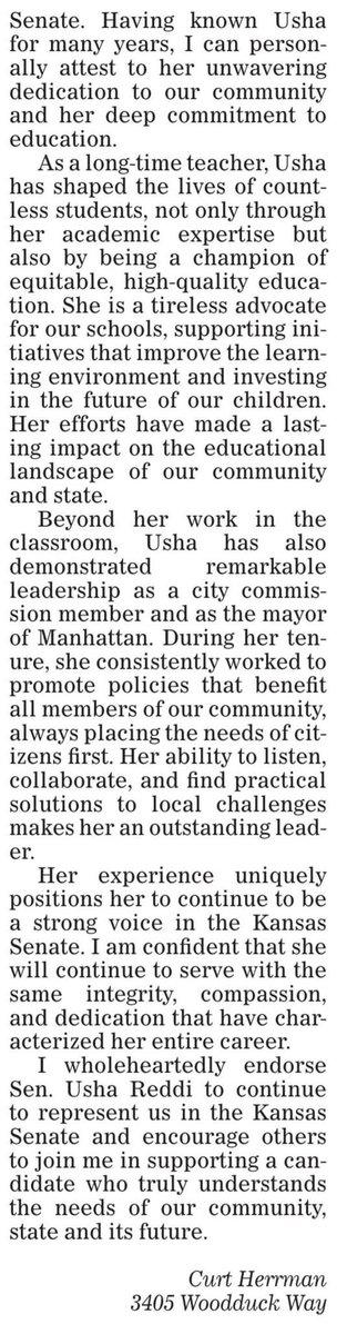 Thank you, Curt Herrman. Your endorsement means a lot to me. #endorsement #vote #election2024