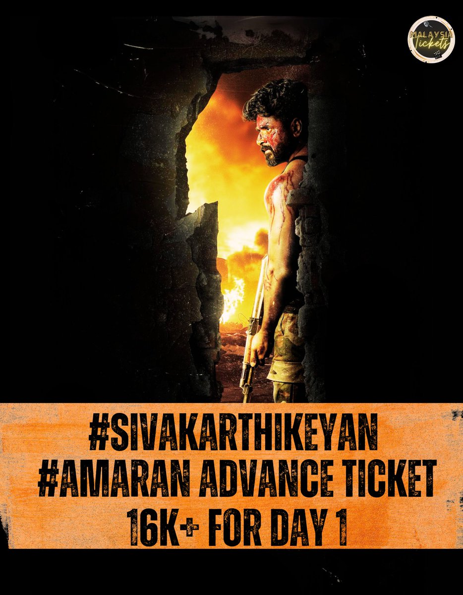 MalaysiaTickets's tweet photo. #MTUpdate
@Siva_Kartikeyan #Amaran
Malaysia Advance Sales (Day 1)
31/10/2024 -6.00am
Locations- 112
Shows - 819
Admits - 16,888
Avg Gross - RM 340.3 K
This figure used to be range of his #Maaveeran movie day 1 Gross and how Advance Sales itself RM 340K.
Expecting 600K+ day 1 gross with walk ins. Massive day 1 numbers are waiting.
#Amaran may reach 6Mil club for @Siva_Kartikeyan at Malaysia Box Office.
@MalaysiaSKFC_