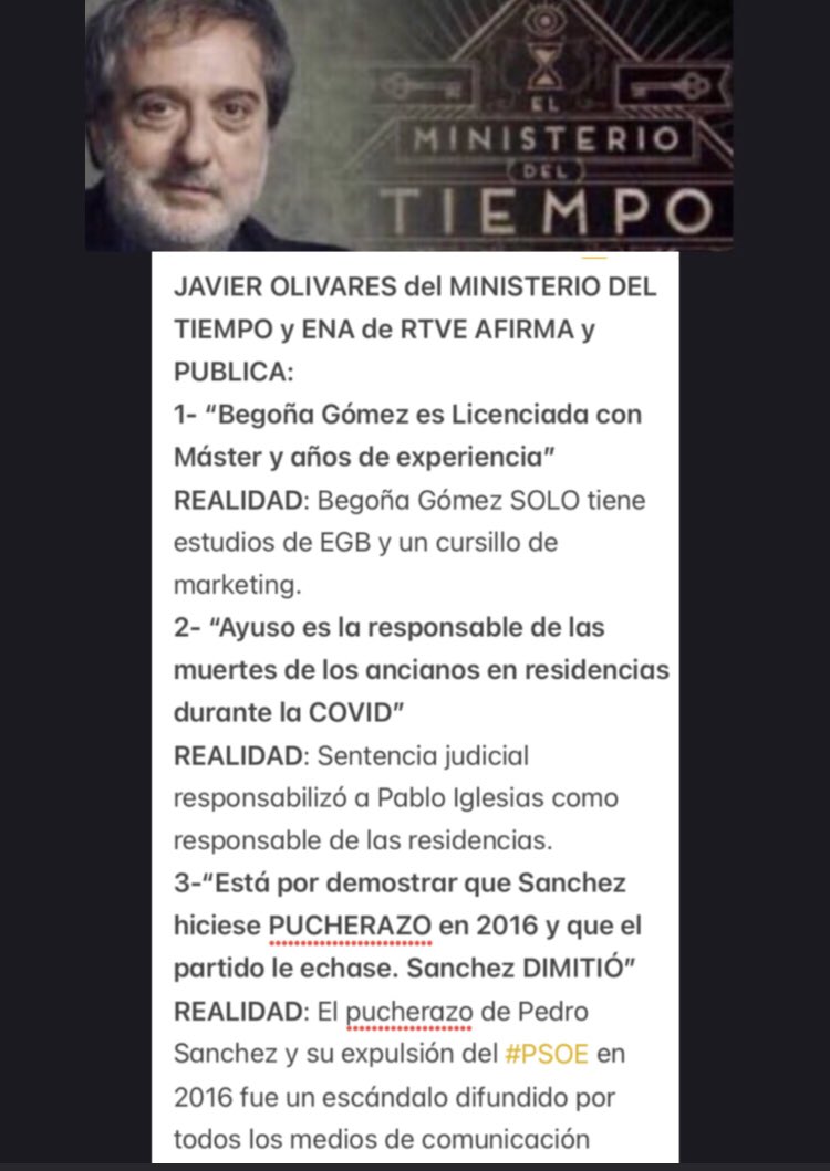 sueciasski's tweet photo. “VITO QUILES @vitoquiles es un propagador de bulos de extrema derecha, hay q expulsarlo del Congreso”
Lo DIFUNDE Javier Olivares del Ministerio del tiempo y #ENA en #RTVE La1
Figura en listas de gente “peligrosa al servicio del régimen de Sanchez” y LANZA BULOS como estos 👇 https://t.co/d6FSvENonH